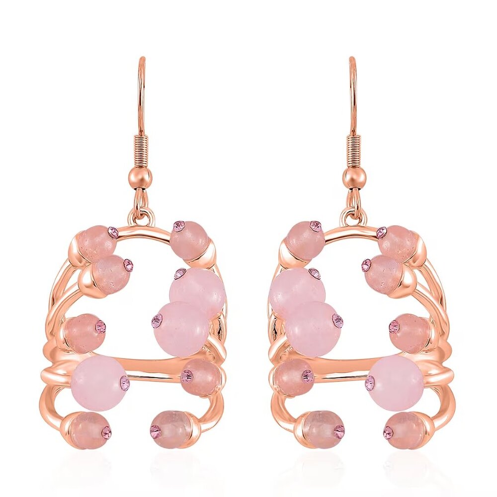 Galilea Rose Quartz and Pink Austrian Crystal  Earrings in Rosetone